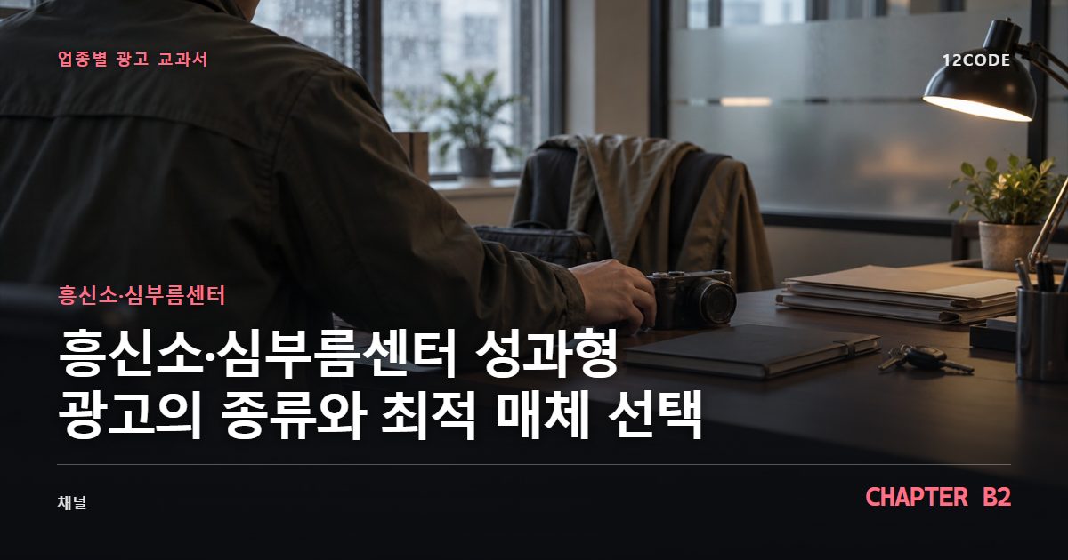 흥신소·심부름센터 업종별 광고 교과서 B2장, 성과형 광고의 종류와 최적 매체 선택을 안내하는 표지 이미지