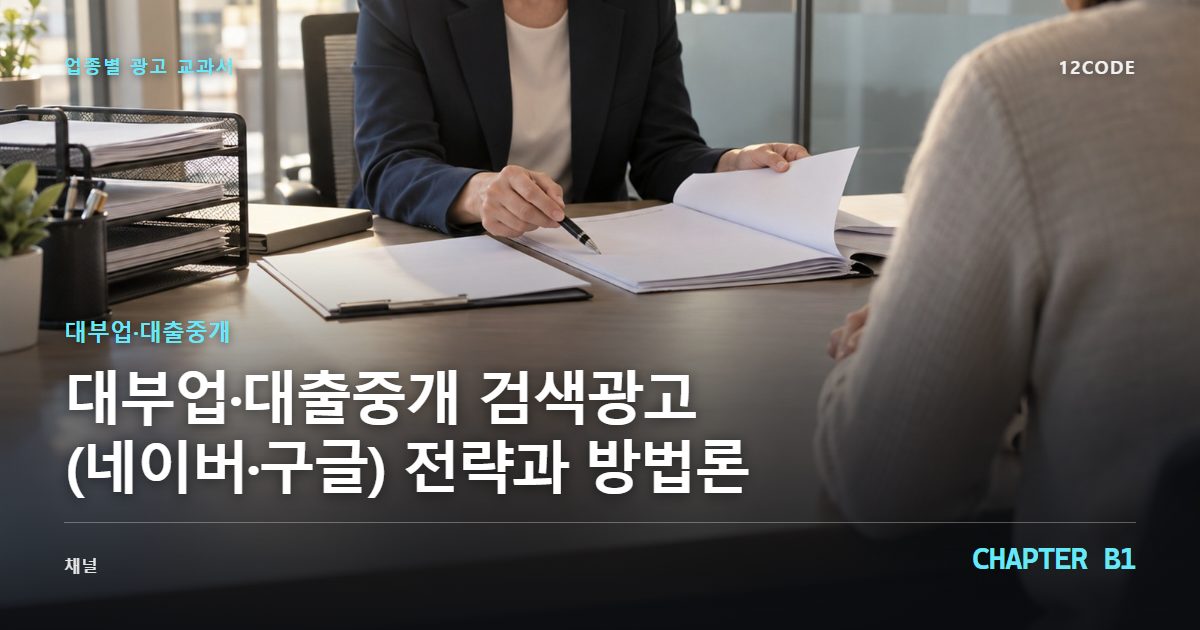 대부업·대출중개 업종별 광고 교과서 B1장, 검색광고(네이버·구글) 전략과 방법론을 안내하는 표지 이미지