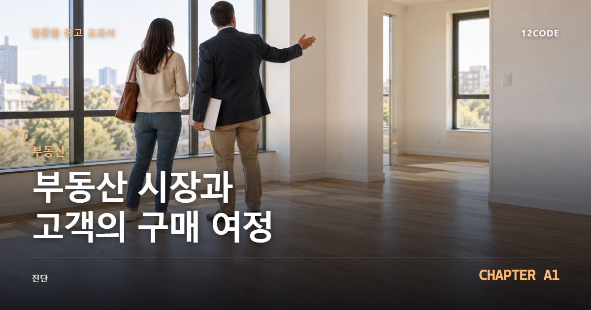 부동산 업종별 광고 교과서 A1장, 시장과 고객의 구매 여정을 안내하는 표지 이미지