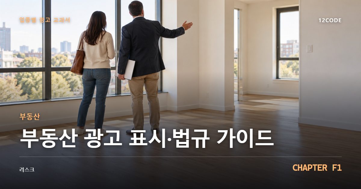 부동산 업종별 광고 교과서 F1장, 광고 표시·법규 가이드을 안내하는 표지 이미지