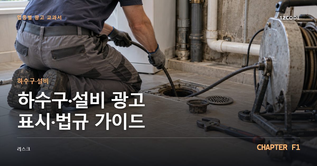 하수구·설비 업종별 광고 교과서 F1장, 광고 표시·법규 가이드을 안내하는 표지 이미지