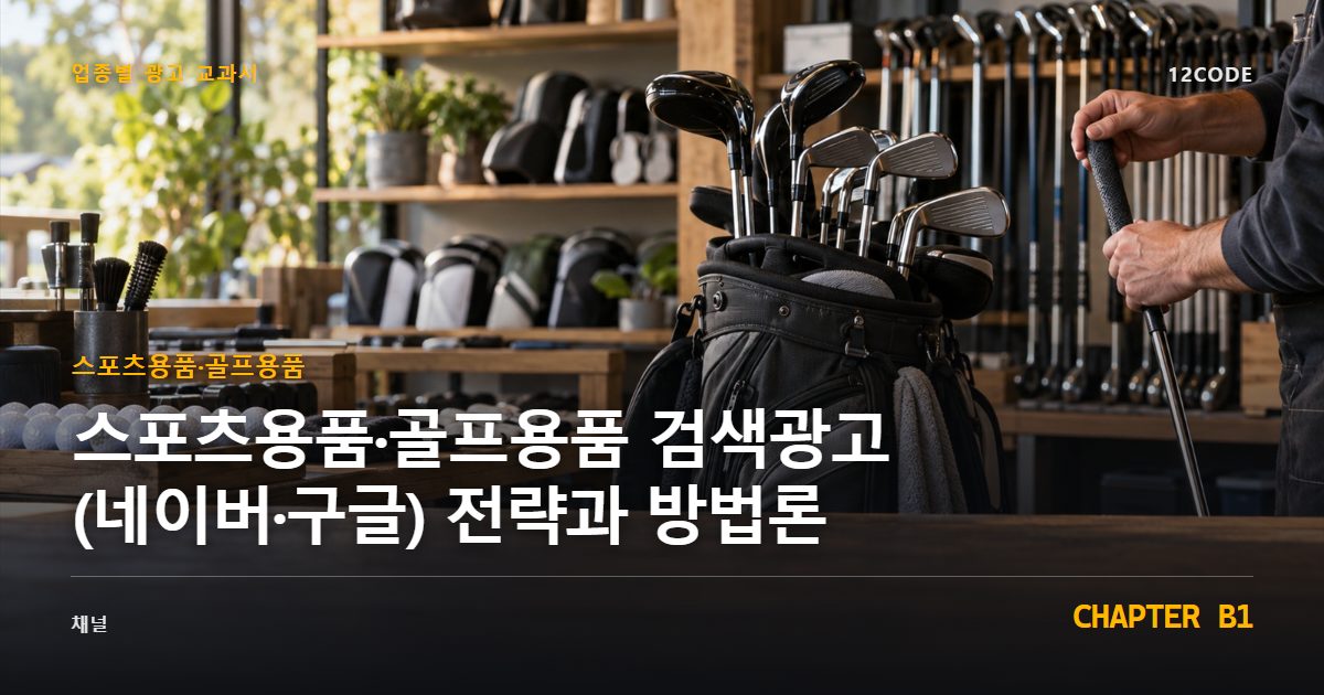 스포츠용품·골프용품 업종별 광고 교과서 B1장, 검색광고(네이버·구글) 전략과 방법론을 안내하는 표지 이미지