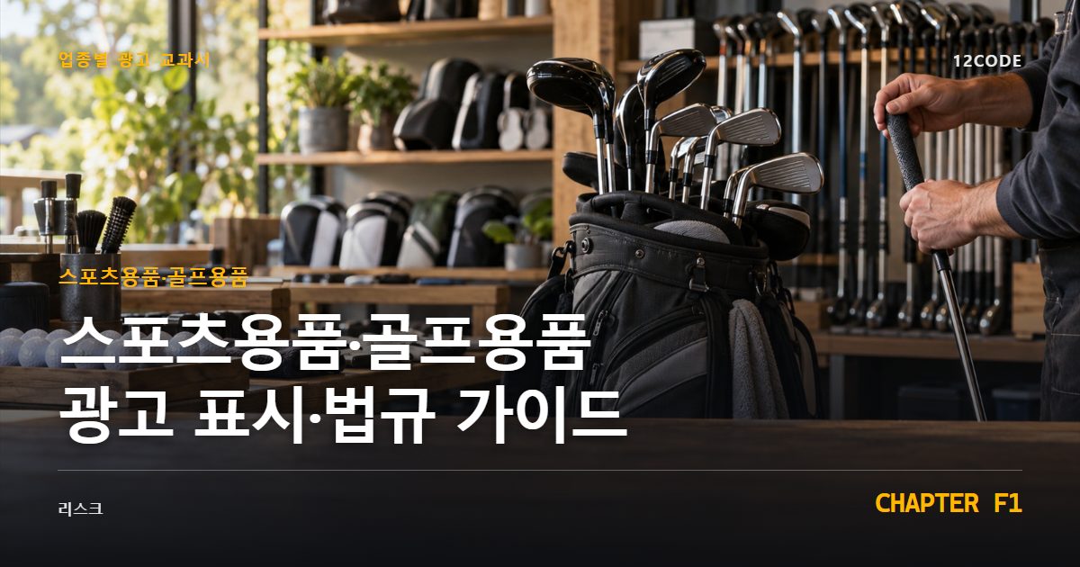 스포츠용품·골프용품 업종별 광고 교과서 F1장, 광고 표시·법규 가이드을 안내하는 표지 이미지
