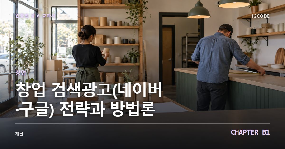 창업 업종별 광고 교과서 B1장, 검색광고(네이버·구글) 전략과 방법론을 안내하는 표지 이미지