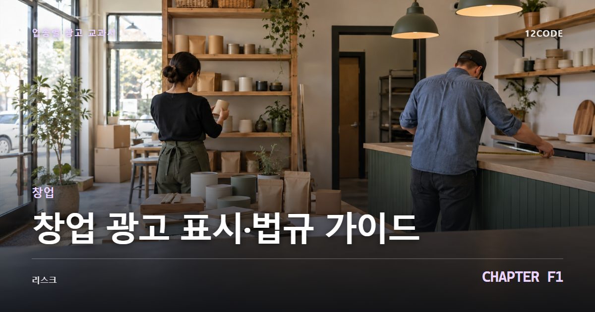 창업 업종별 광고 교과서 F1장, 광고 표시·법규 가이드을 안내하는 표지 이미지