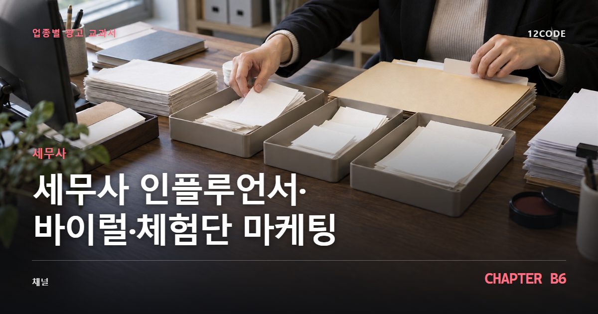 세무사 업종별 광고 교과서 B6장, 인플루언서·바이럴·체험단 마케팅을 안내하는 표지 이미지