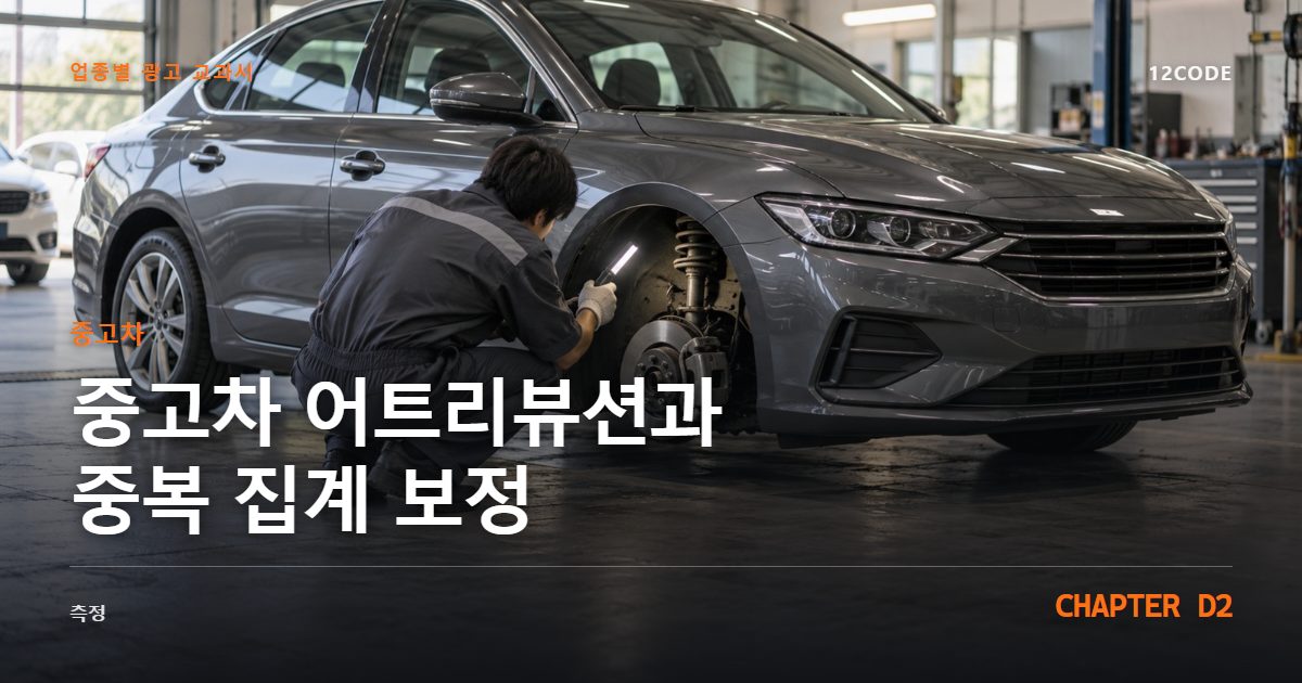 중고차 업종별 광고 교과서 D2장, 어트리뷰션과 중복 집계 보정을 안내하는 표지 이미지