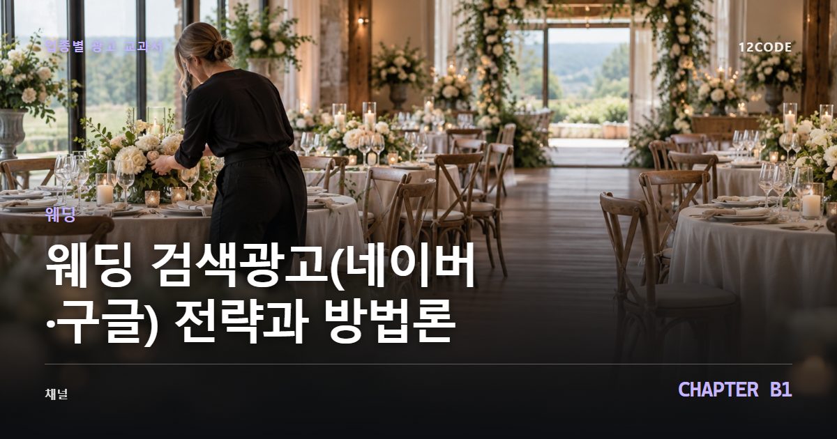 웨딩 업종별 광고 교과서 B1장, 검색광고(네이버·구글) 전략과 방법론을 안내하는 표지 이미지