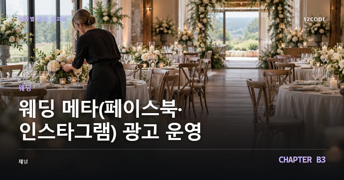 웨딩 업종별 광고 교과서 B3장, 메타(페이스북·인스타그램) 광고 운영을 안내하는 표지 이미지