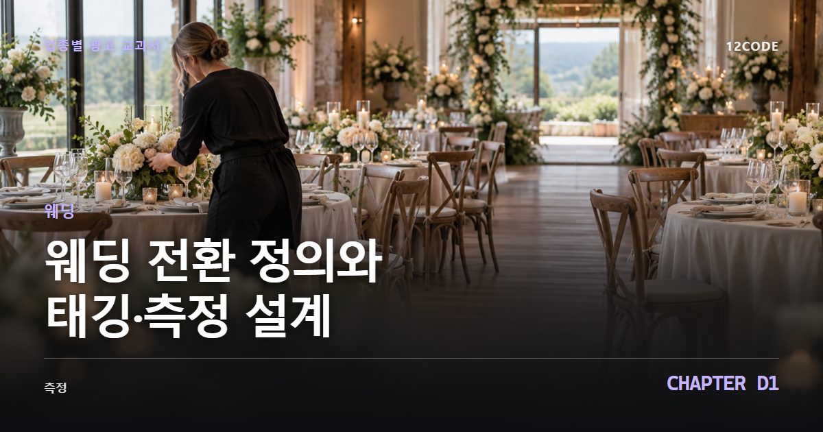 웨딩 업종별 광고 교과서 D1장, 전환 정의와 태깅·측정 설계을 안내하는 표지 이미지