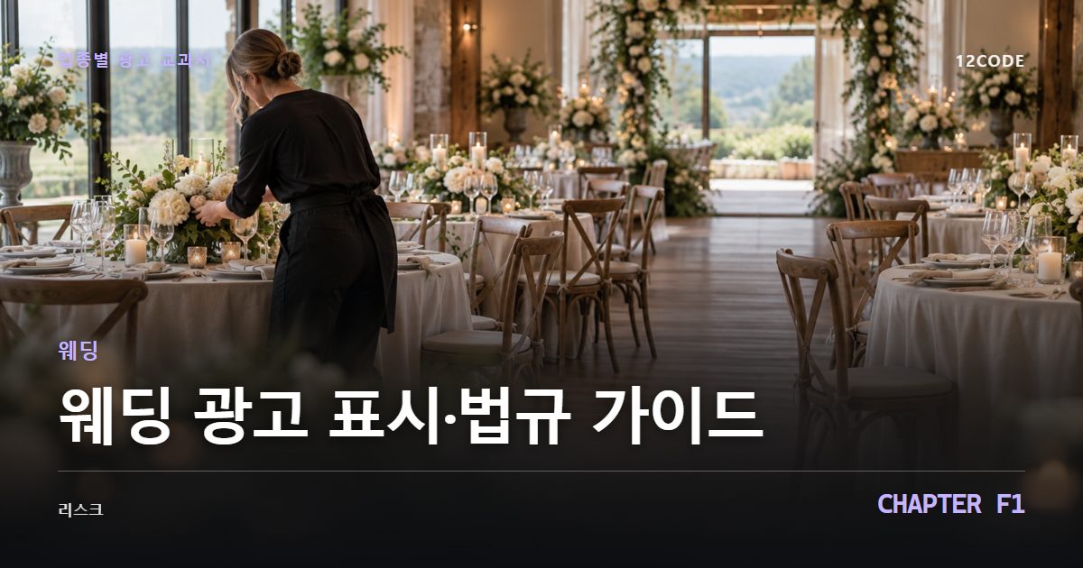 웨딩 업종별 광고 교과서 F1장, 광고 표시·법규 가이드을 안내하는 표지 이미지