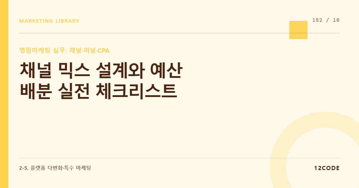 12code 라이브러리 아티클 표지. 채널 믹스 설계와 예산 배분 실전 체크리스트