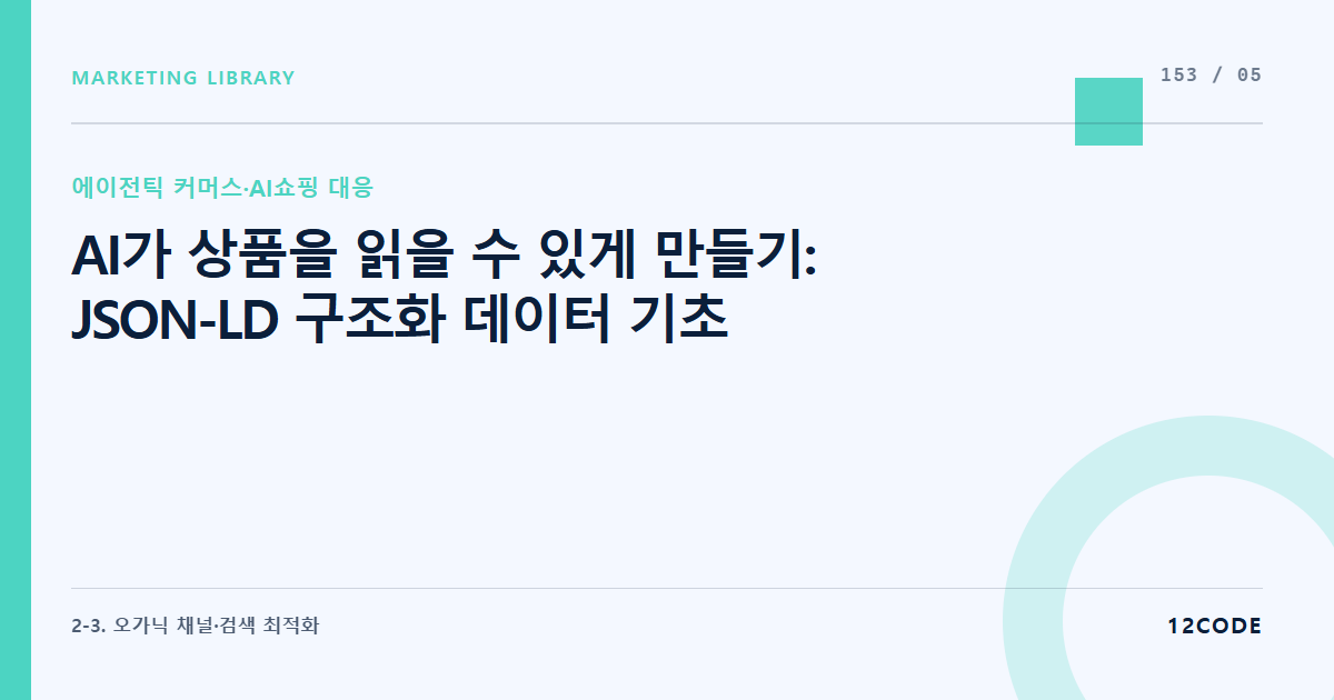 12code 라이브러리 아티클 표지. AI가 상품을 읽을 수 있게 만들기: JSON-LD 구조화 데이터 기초
