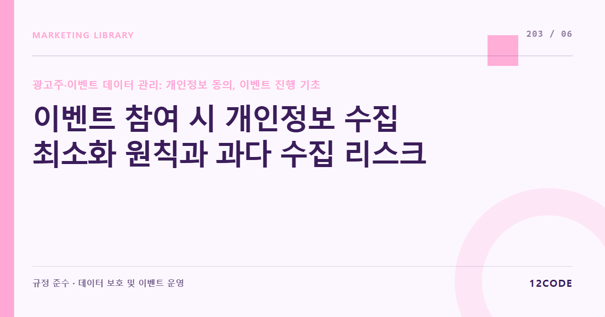 12code 라이브러리 아티클 표지. 이벤트 참여 시 개인정보 수집 최소화 원칙과 과다 수집 리스크