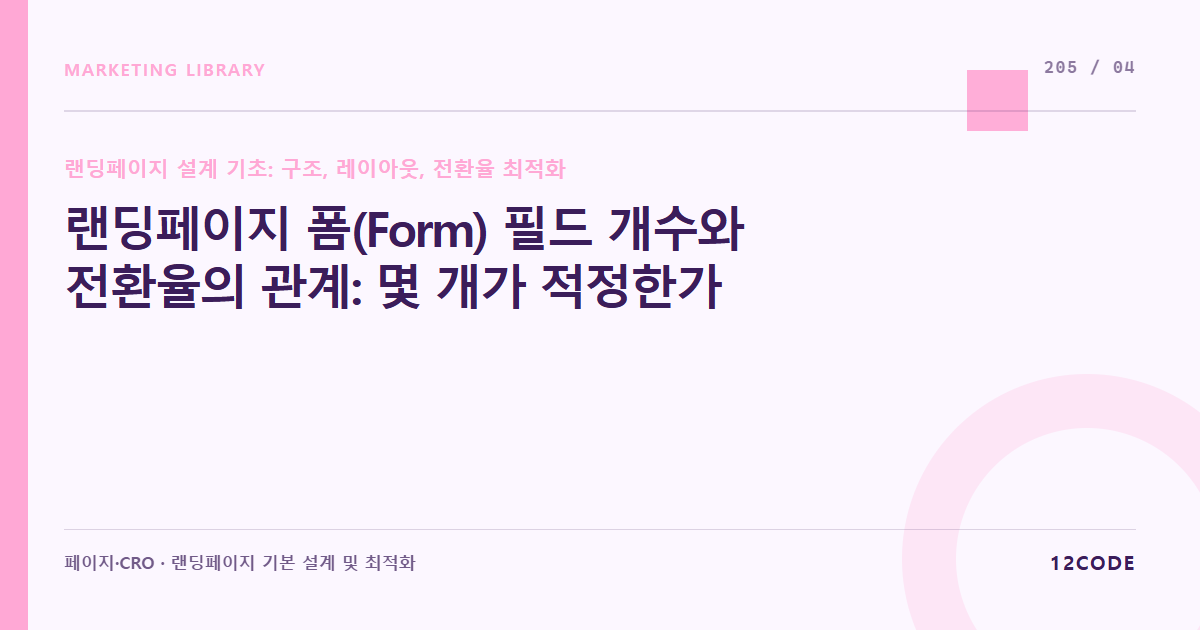12code 라이브러리 아티클 표지. 랜딩페이지 폼(Form) 필드 개수와 전환율의 관계: 몇 개가 적정한가
