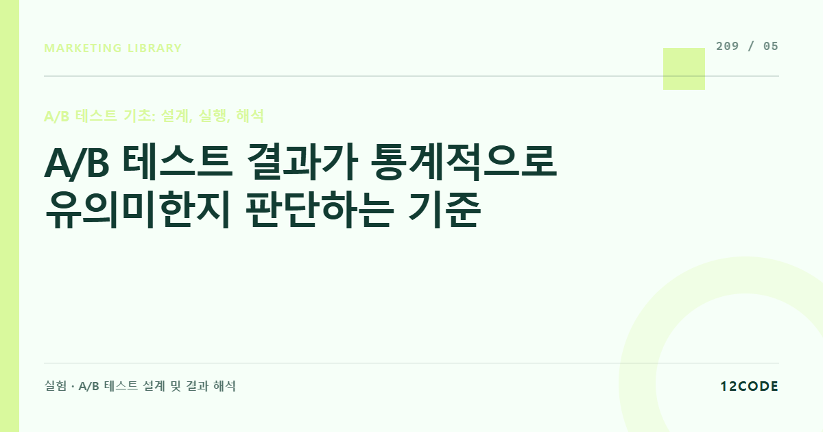 12code 라이브러리 아티클 표지. A/B 테스트 결과가 통계적으로 유의미한지 판단하는 기준