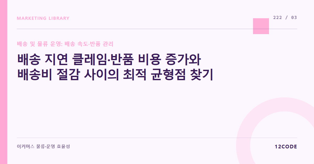 12code 라이브러리 아티클 표지. 배송 지연 클레임·반품 비용 증가와 배송비 절감 사이의 최적 균형점 찾기