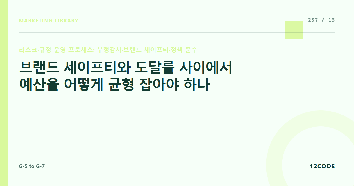 12code 라이브러리 아티클 표지. 브랜드 세이프티와 도달률 사이에서 예산을 어떻게 균형 잡아야 하나