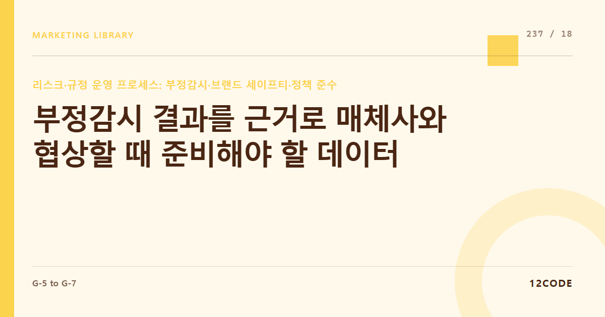 12code 라이브러리 아티클 표지. 부정감시 결과를 근거로 매체사와 협상할 때 준비해야 할 데이터