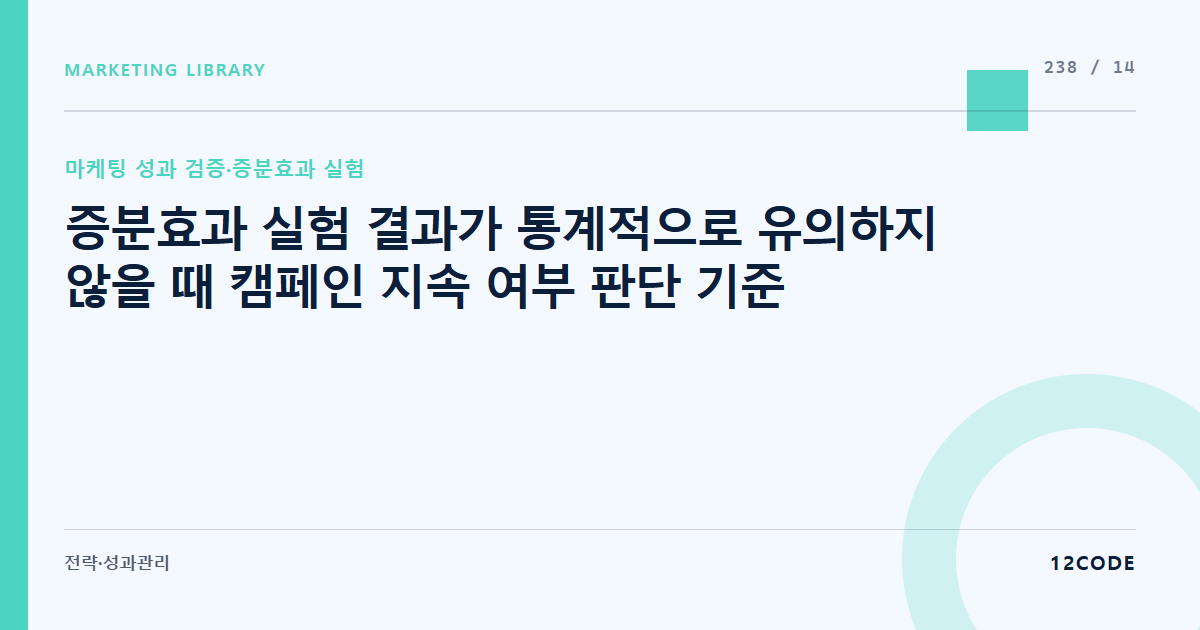 12code 라이브러리 아티클 표지. 증분효과 실험 결과가 통계적으로 유의하지 않을 때 캠페인 지속 여부 판단 기준