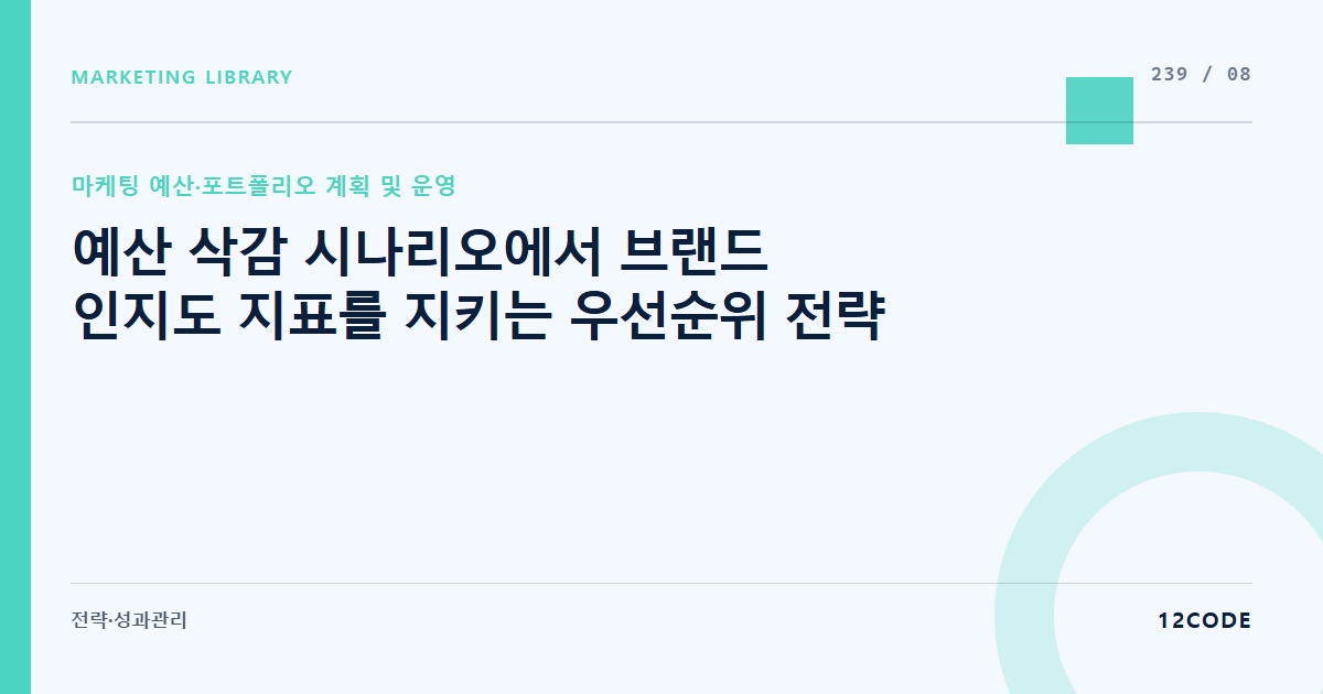 12code 라이브러리 아티클 표지. 예산 삭감 시나리오에서 브랜드 인지도 지표를 지키는 우선순위 전략