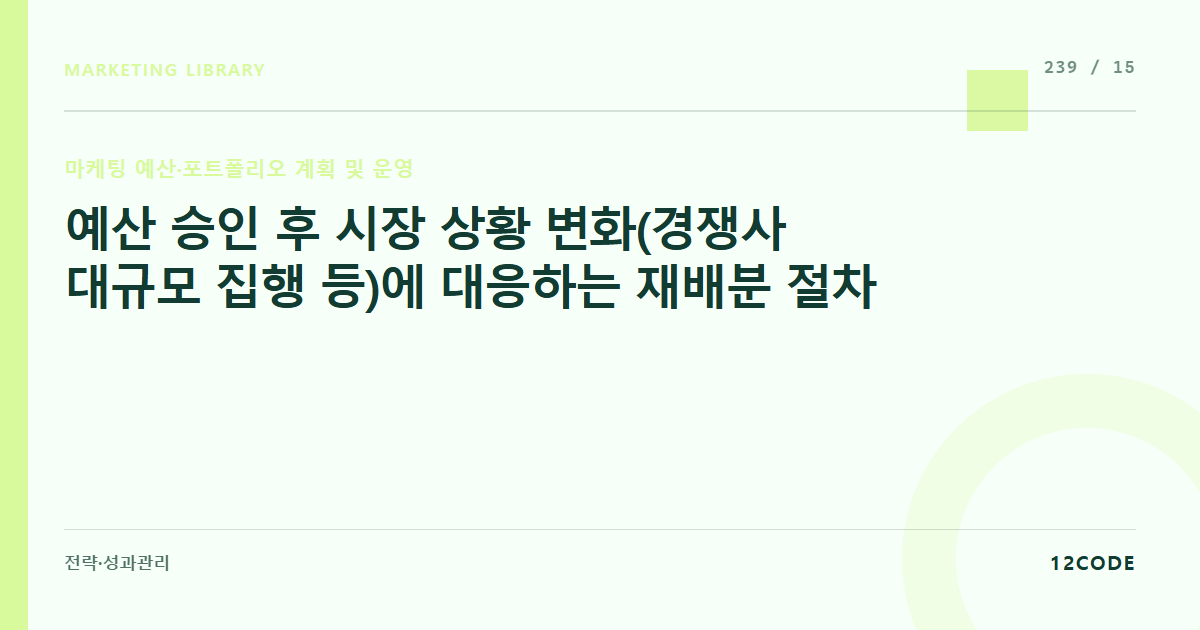 12code 라이브러리 아티클 표지. 예산 승인 후 시장 상황 변화(경쟁사 대규모 집행 등)에 대응하는 재배분 절차