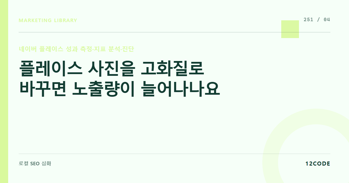 12code 라이브러리 아티클 표지. 플레이스 사진을 고화질로 바꾸면 노출량이 늘어나나요