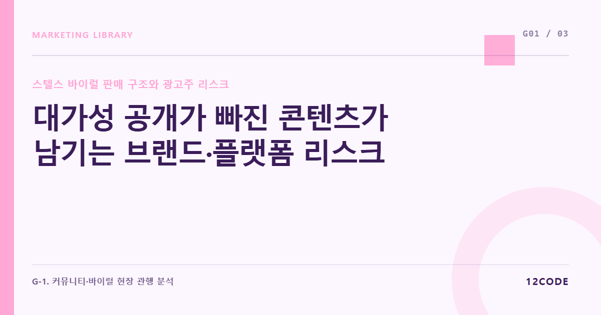 12code 라이브러리 아티클 표지. 대가성 공개가 빠진 콘텐츠가 남기는 브랜드·플랫폼 리스크