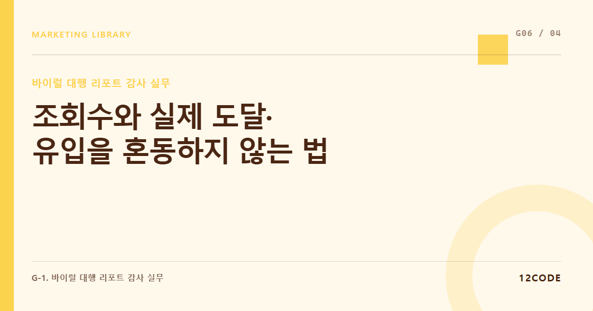 12code 라이브러리 아티클 표지. 조회수와 실제 도달·유입을 혼동하지 않는 법