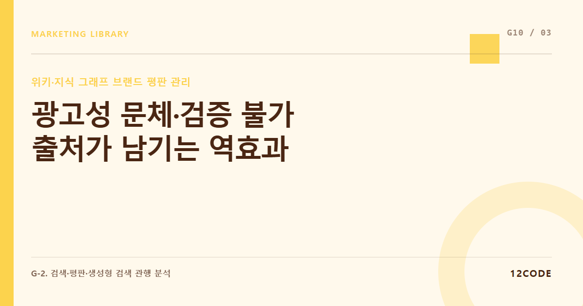 12code 라이브러리 아티클 표지. 광고성 문체·검증 불가 출처가 남기는 역효과