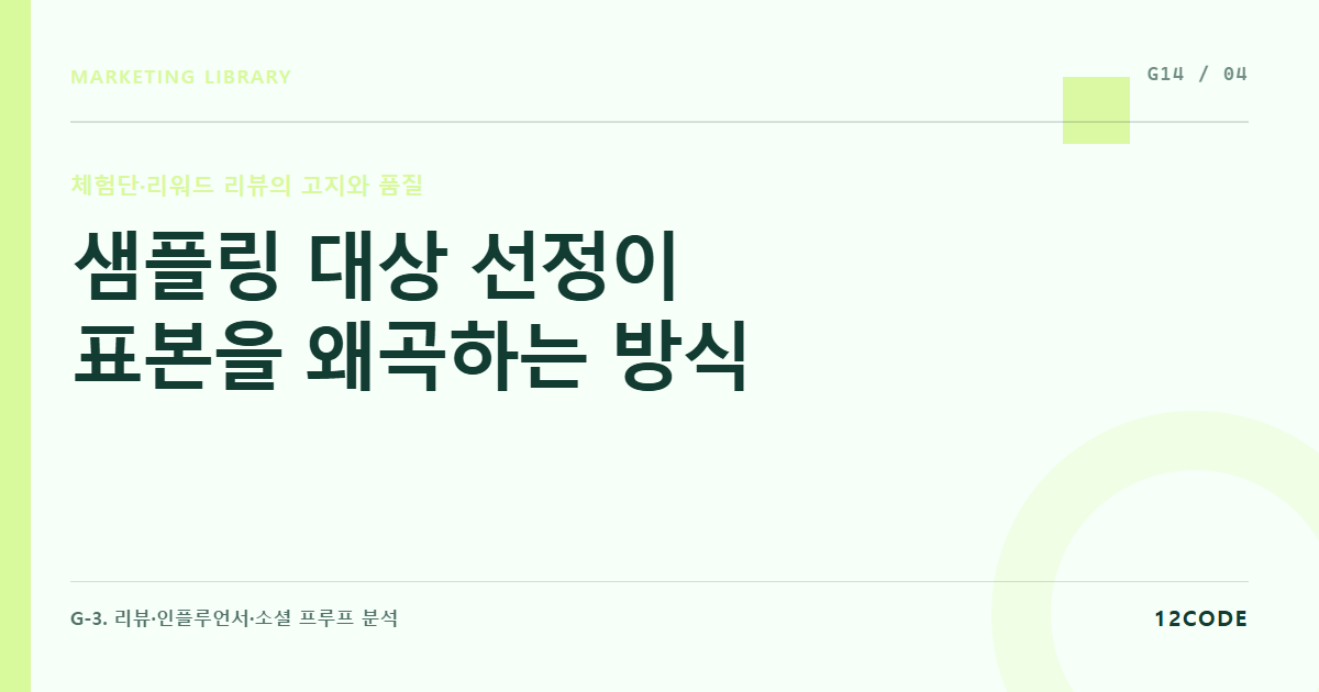 12code 라이브러리 아티클 표지. 샘플링 대상 선정이 표본을 왜곡하는 방식