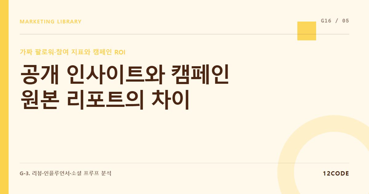 12code 라이브러리 아티클 표지. 공개 인사이트와 캠페인 원본 리포트의 차이