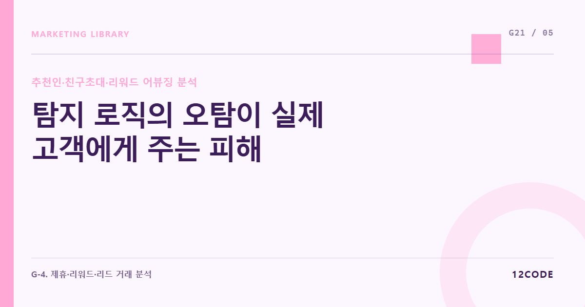 12code 라이브러리 아티클 표지. 탐지 로직의 오탐이 실제 고객에게 주는 피해