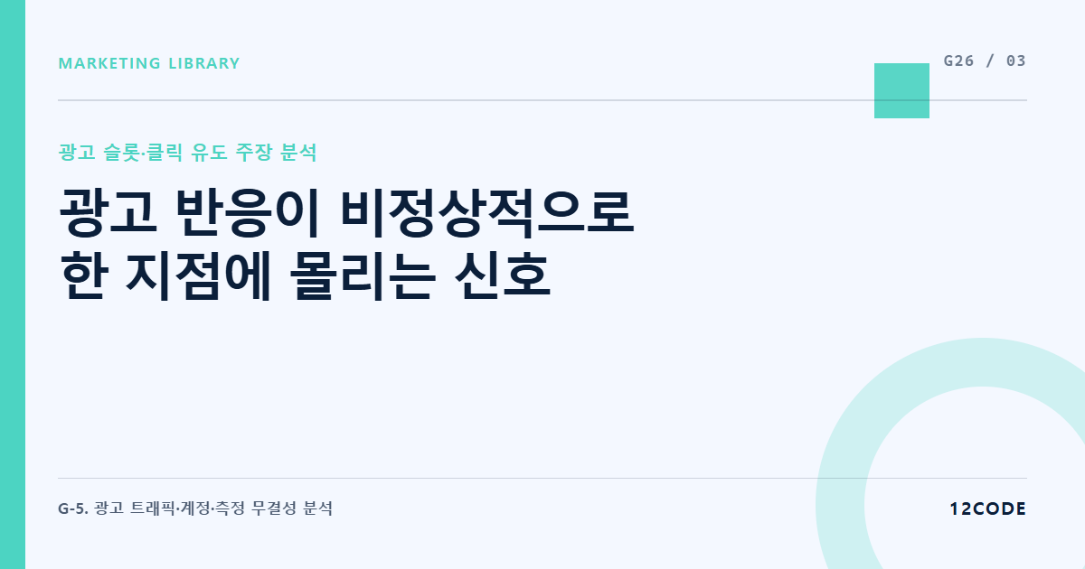 12code 라이브러리 아티클 표지. 광고 반응이 비정상적으로 한 지점에 몰리는 신호