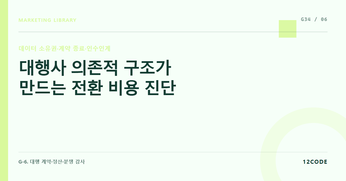 12code 라이브러리 아티클 표지. 대행사 의존적 구조가 만드는 전환 비용 진단