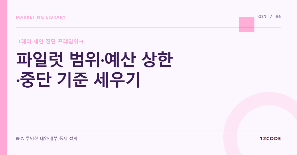 12code 라이브러리 아티클 표지. 파일럿 범위·예산 상한·중단 기준 세우기